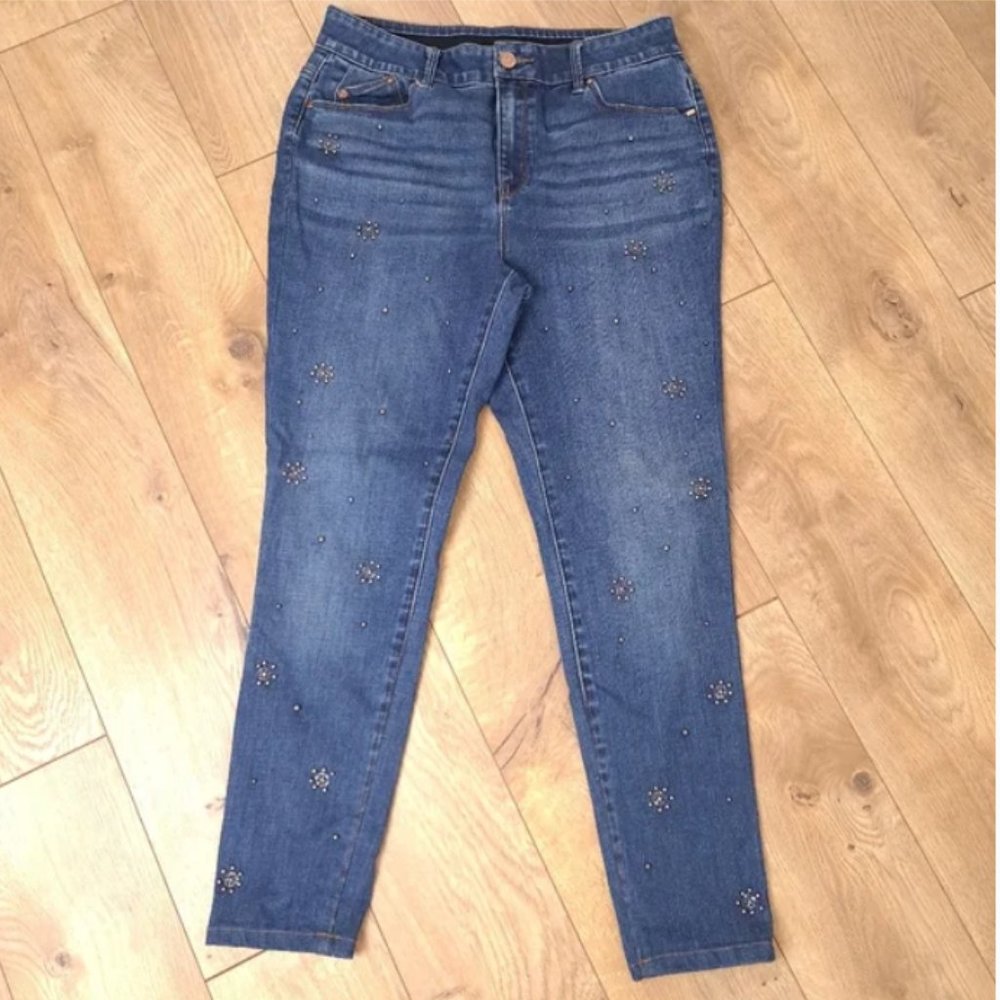 Chico's Secret Stretch denim Starburst Scattered Beaded Jeggings